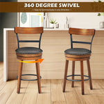 Bar Stools Set of 2, Swivel Stools 25.5" Counter Height Dining Chairs with Leather Padded Seat, Ladder Back, Solid Rubber Wood Legs for Kitchen Island