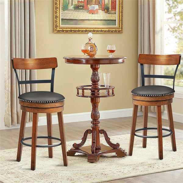 360° Swivel Bar Stools Set of 2, 25.5" Counter Height Dining Chairs with Ladder Back, Leather Padded Seat & Solid Rubber Wood Legs for Kitchen Island