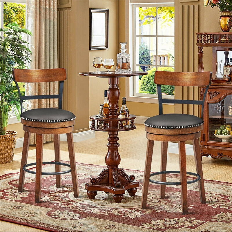 Bar Stools Set of 2, Swivel Stools 25.5" Counter Height Dining Chairs with Leather Padded Seat, Ladder Back, Solid Rubber Wood Legs for Kitchen Island