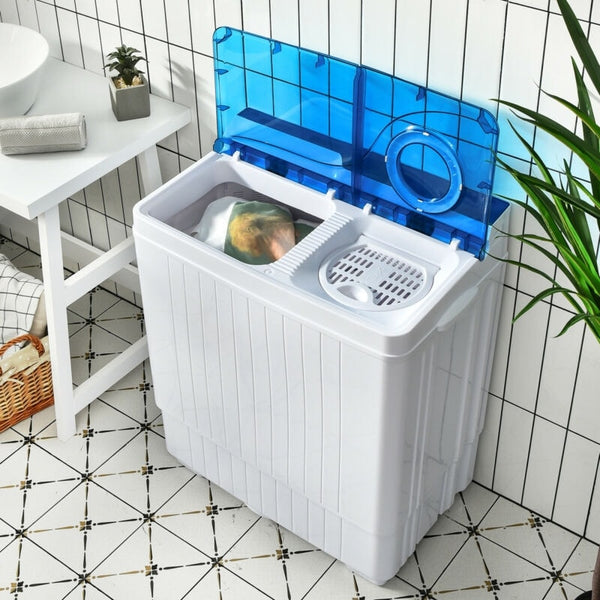 Portable Washing Machine 26LBS Semi-automatic Compact Twin Tub Washer Spin Dryer with Built-in Drain Pump