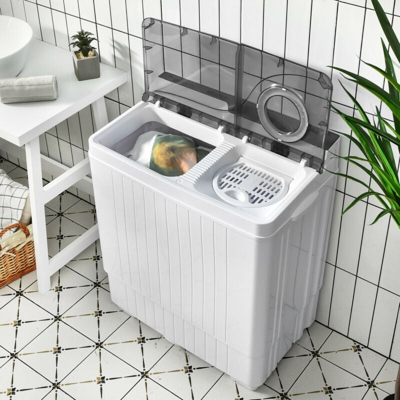 Portable Washing Machine 26LBS Semi-automatic Compact Twin Tub Washer Spin Dryer with Built-in Drain Pump