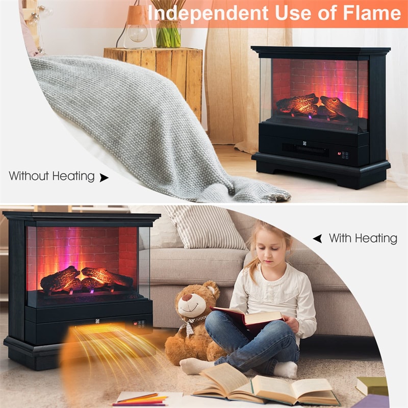 27" Electric Fireplace, 1400W Freestanding Fireplace Heater with 3-Level Flame, Thermostat, 6H Timer, Overheat Protection for Living Room