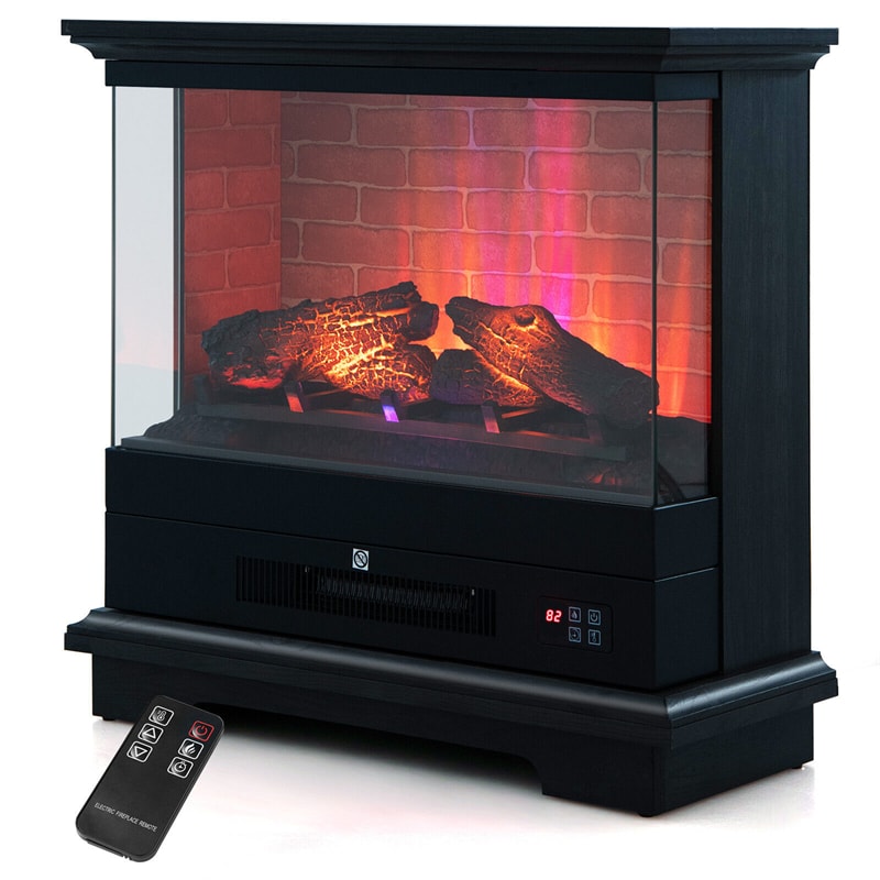 27" Electric Fireplace, 1400W Freestanding Fireplace Heater with 3-Level Flame, Thermostat, 6H Timer, Overheat Protection for Living Room