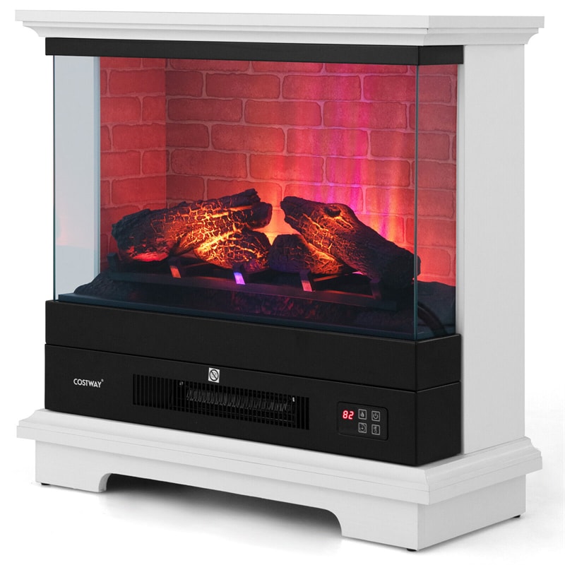 27" Freestanding Fireplace 1400W 3-Sided Electric Fireplace Heater with 3-Level Vivid Flame & Thermostat