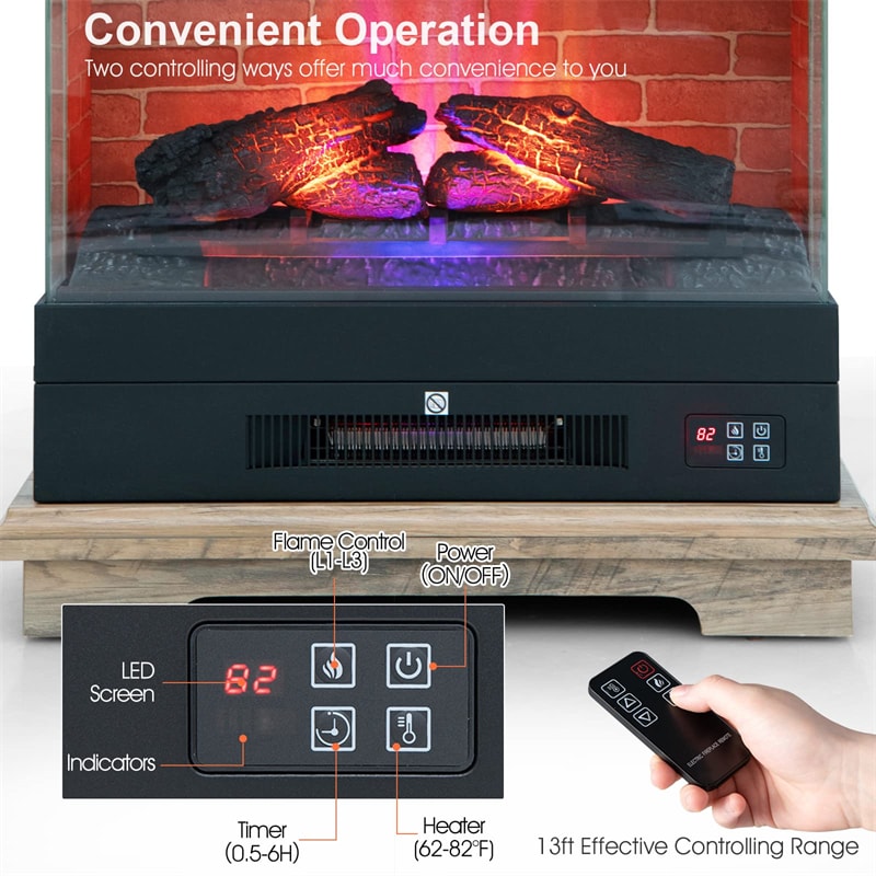 27" Electric Fireplace, 1400W Freestanding Fireplace Heater with 3-Level Flame, Thermostat, 6H Timer, Overheat Protection for Living Room