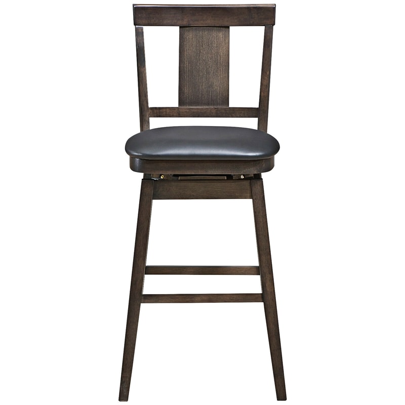 Classic Wooden Swivel Bar Stool 29" Bar Height Dining Chair with Leather Padded Seat, Single Slat Back & Rubber Wood Legs