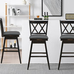 Swivel Bar Stool Set of 2, Rubber Wood 29.5" Counter Height Dining Chairs with Upholstered Cushions, Ergonomic Backrests & Footrests