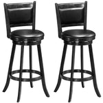 Swivel Bar Stools Set of 2, 29" Rubber Wood Bar Height Chairs with Leather Upholstered Backrests & PVC Cushioned Seats for Kitchen Island & Pub