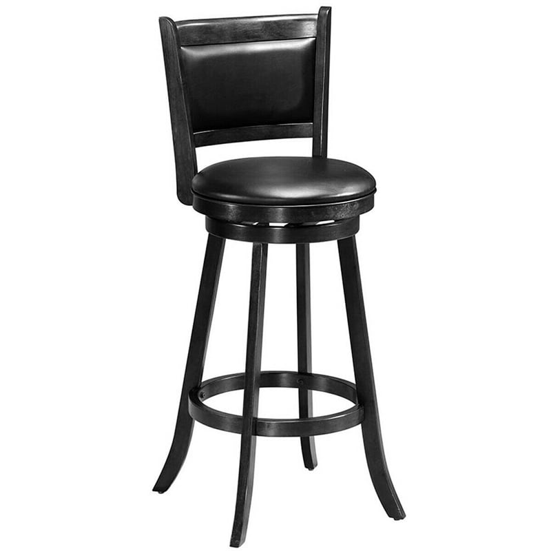 Swivel Bar Stools Set of 2, 29" Rubber Wood Bar Height Chairs with Leather Upholstered Backrests & PVC Cushioned Seats for Kitchen Island & Pub