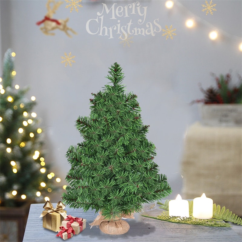 2FT Mini Tabletop Christmas Tree, Green Artificial Spruce Xmas Tree with 96 PVC Branch Tips & Cloth Bag Base for Home Office Decor