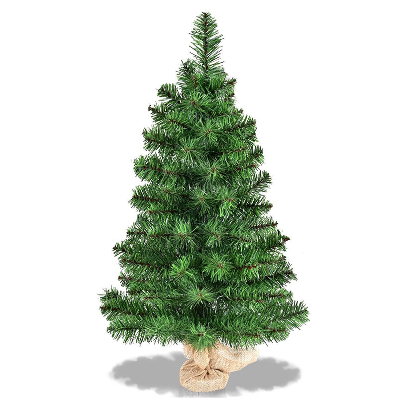 2FT Mini Tabletop Christmas Tree, Green Artificial Spruce Xmas Tree with 96 PVC Branch Tips & Cloth Bag Base for Home Office Decor