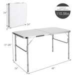 2PCS Aluminum Outdoor Folding Picnic Table Height Adjustable with Carrying Handle