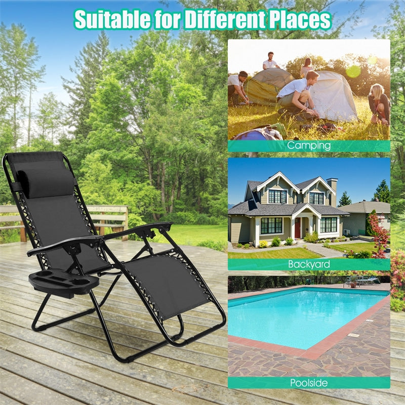 2 PCS Outdoor Folding Zero Gravity Chairs Lounge Chairs Reclining Patio Chairs