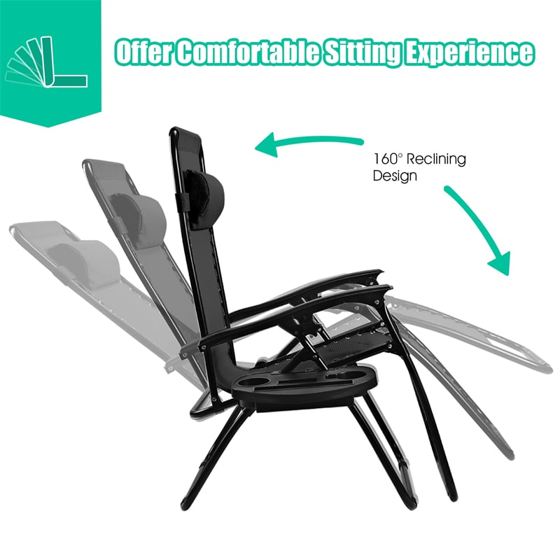 2 PCS Outdoor Folding Zero Gravity Chairs Lounge Chairs Reclining Patio Chairs