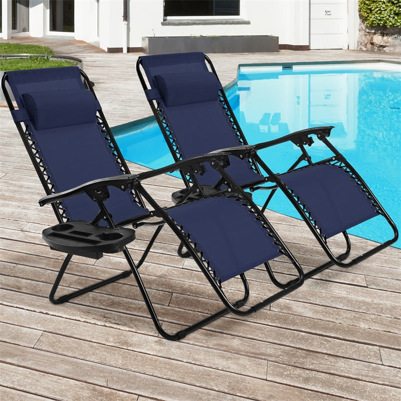 2 PCS Outdoor Folding Zero Gravity Chairs Lounge Chairs Reclining Patio Chairs