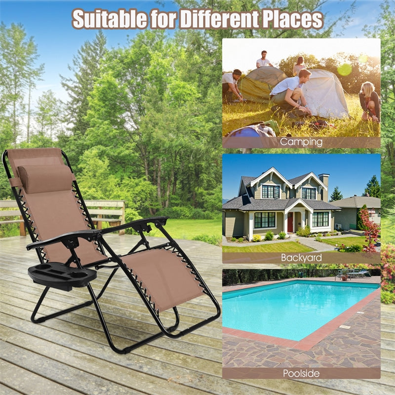 2 PCS Outdoor Folding Zero Gravity Chairs Lounge Chairs Reclining Patio Chairs