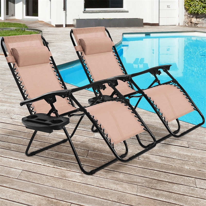 2 PCS Outdoor Folding Zero Gravity Chairs Lounge Chairs Reclining Patio Chairs