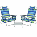 3PCS Folding Backpack Beach Chairs with Side Table, Cooler Bag, Cup Holder, 5-Position Reclining Beach Chairs for Camping Sunbathing