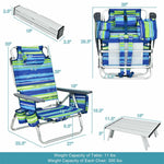 3 Pcs Outdoor Folding Backpack Beach Chairs 5-Position Sling Chair Set with Side Table