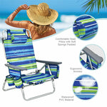 3 Pcs Outdoor Folding Backpack Beach Chairs 5-Position Sling Chair Set with Side Table