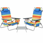 3PCS Folding Backpack Beach Chairs with Side Table, Cooler Bag, Cup Holder, 5-Position Reclining Beach Chairs for Camping Sunbathing