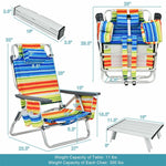 3PCS Folding Backpack Beach Chairs with Side Table, Cooler Bag, Cup Holder, 5-Position Reclining Beach Chairs for Camping Sunbathing