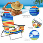 3PCS Folding Backpack Beach Chairs with Side Table, Cooler Bag, Cup Holder, 5-Position Reclining Beach Chairs for Camping Sunbathing