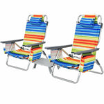 3PCS Folding Backpack Beach Chairs with Side Table, Cooler Bag, Cup Holder, 5-Position Reclining Beach Chairs for Camping Sunbathing