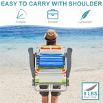 3PCS Folding Backpack Beach Chairs with Side Table, Cooler Bag, Cup Holder, 5-Position Reclining Beach Chairs for Camping Sunbathing