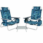 3 Pcs Outdoor Folding Backpack Beach Chairs 5-Position Sling Chair Set with Side Table