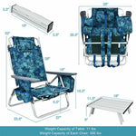 3PCS Folding Backpack Beach Chairs with Side Table, Cooler Bag, Cup Holder, 5-Position Reclining Beach Chairs for Camping Sunbathing