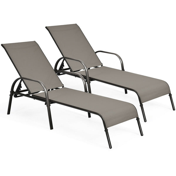 2-Pack Outdoor Sling Chaise Lounge Chairs with 5-Position Adjustable Backrest, Steel Frame Patio Sun Loungers for Poolside, Yard & Balcony