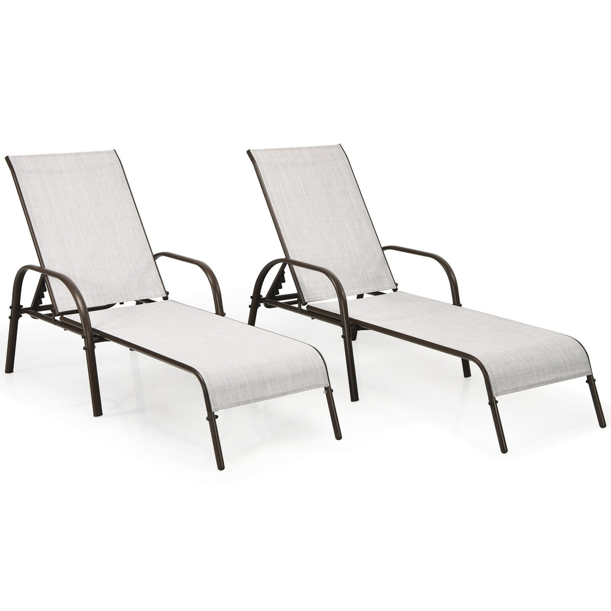 2-Pack Outdoor Sling Chaise Lounge Chairs with 5-Position Adjustable Backrest, Steel Frame Patio Sun Loungers for Poolside, Yard & Balcony