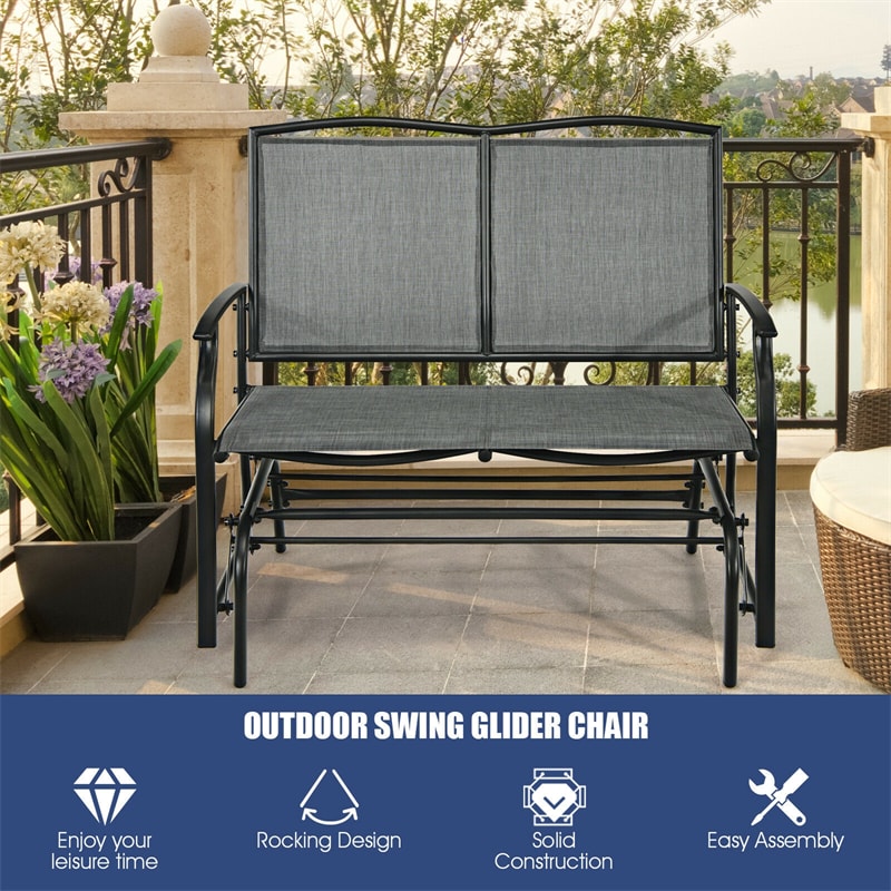 2-Person Outdoor Glider Bench Steel Frame Patio Rocking Loveseat Armchair Superior Fabric, 400 Lbs Capacity for Garden Backyard