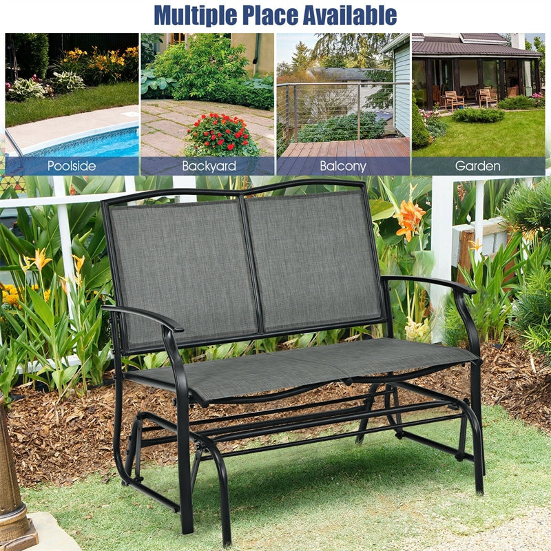 2-Person Outdoor Glider Bench Steel Frame Patio Rocking Loveseat Armchair Superior Fabric, 400 Lbs Capacity for Garden Backyard