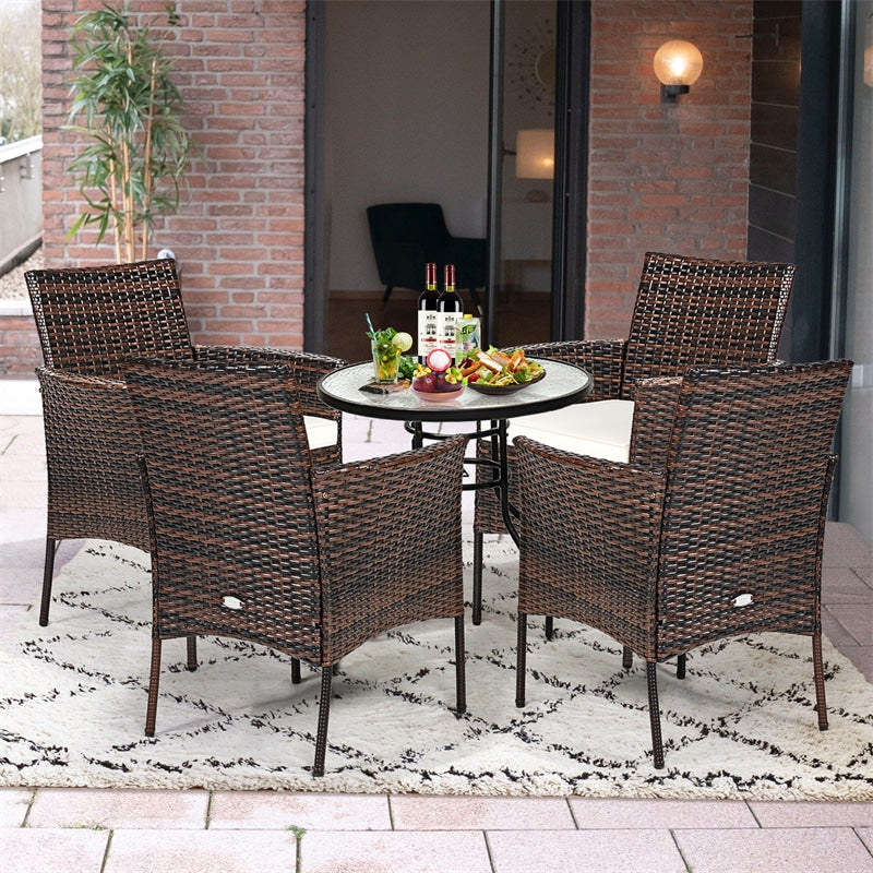 2 Pieces Outdoor PE Rattan Armchairs Patio Wicker Chairs with Removable Cushions, Cane Back Dining Chairs for Garden Backyard Lawn Indoor