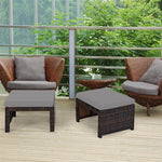 2 Pieces Patio Rattan Ottomans All Weather Outdoor Footstools Footrest Seats with Soft Cushions