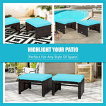 2 Pieces Patio Rattan Ottomans All Weather Outdoor Footstools Footrest Seats with Soft Cushions