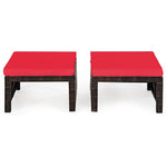 2 Pieces Patio Rattan Ottomans All Weather Outdoor Footstools Footrest Seats with Soft Cushions