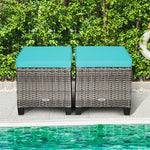 2 Pieces Wicker Patio Ottomans Outdoor Rattan Footstools with Removable Cushions