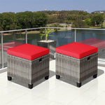 2 Pieces Wicker Patio Ottomans Outdoor Rattan Footstools with Removable Cushions