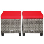 2 Pieces Wicker Patio Ottomans Outdoor Rattan Footstools with Removable Cushions