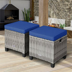 2 Pieces Wicker Patio Ottomans Outdoor Rattan Footstools with Removable Cushions