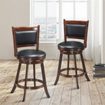 Swivel Bar Stool Set of 2, 24" Counter Height Bar Stools Rubber Wood Frame with PVC Leather Cushioned Seat & Back for Kitchen Island Pub