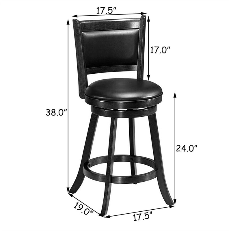 Swivel Bar Stool Set of 2, 24" Counter Height Bar Stools Rubber Wood Frame with PVC Leather Cushioned Seat & Back for Kitchen Island Pub