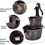 2-Tier Barrel Waterfall Fountain Rustic Wood Outdoor Water Fountain with Electric Pump for Garden Backyard Decor