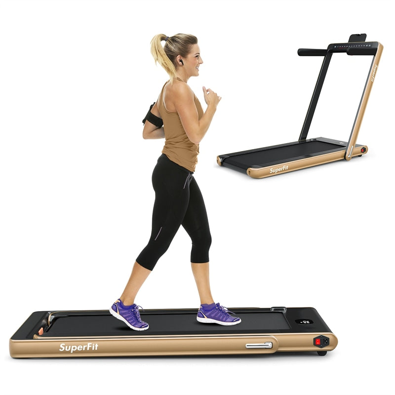 2 in 1 Folding Treadmill 2.25HP Superfit Under Desk Treadmill with Dual Display, Remote & Smart App Control, Walking Pad Treadmill for Home