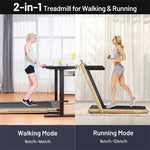 2 in 1 Folding Treadmill 2.25HP Superfit Under Desk Treadmill with Dual Display, Remote & Smart App Control, Walking Pad Treadmill for Home