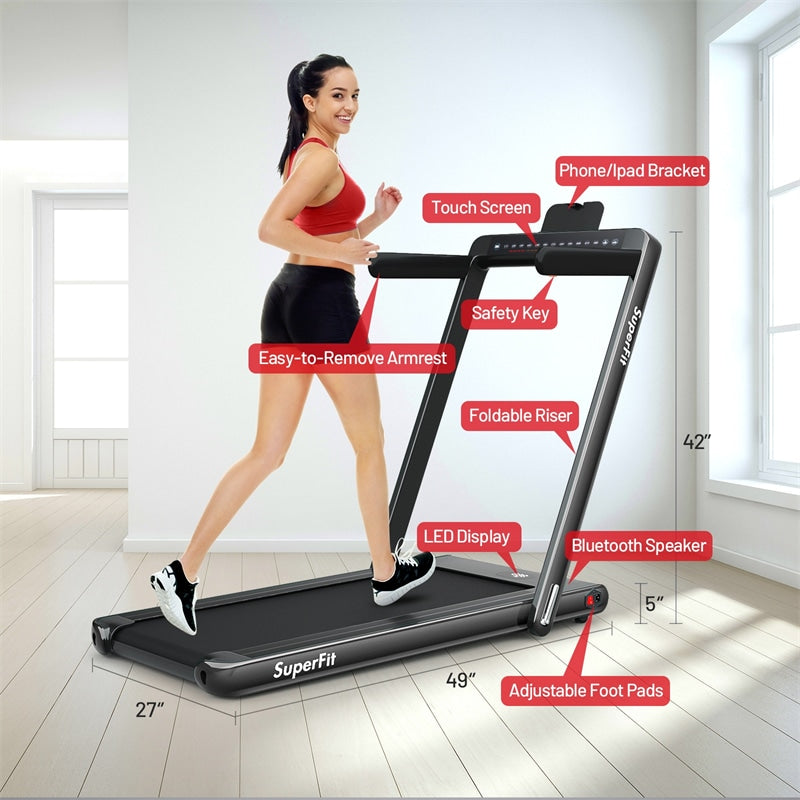 2 in 1 Folding Treadmill 2.25HP Superfit Under Desk Treadmill with Dual Display, Remote & Smart App Control, Walking Pad Treadmill for Home