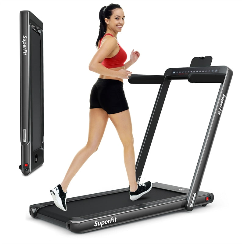 2 in 1 Folding Treadmill 2.25HP Superfit Under Desk Treadmill with Dual Display, Remote & Smart App Control, Walking Pad Treadmill for Home